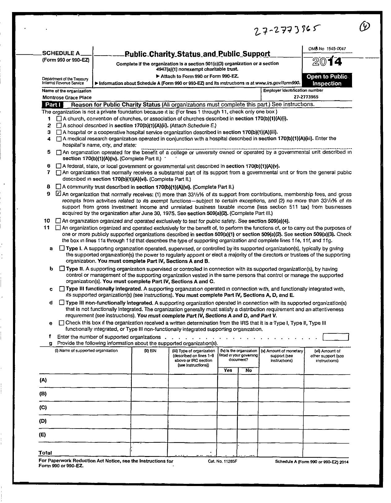 Image of first page of 2014 Form 990ER for Montrose Grace Place