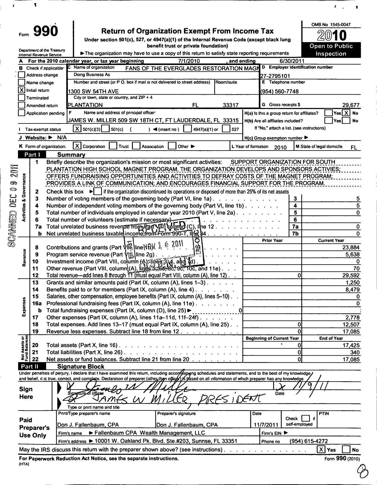 Image of first page of 2010 Form 990 for Fans of the Everglades Restoration Magnet