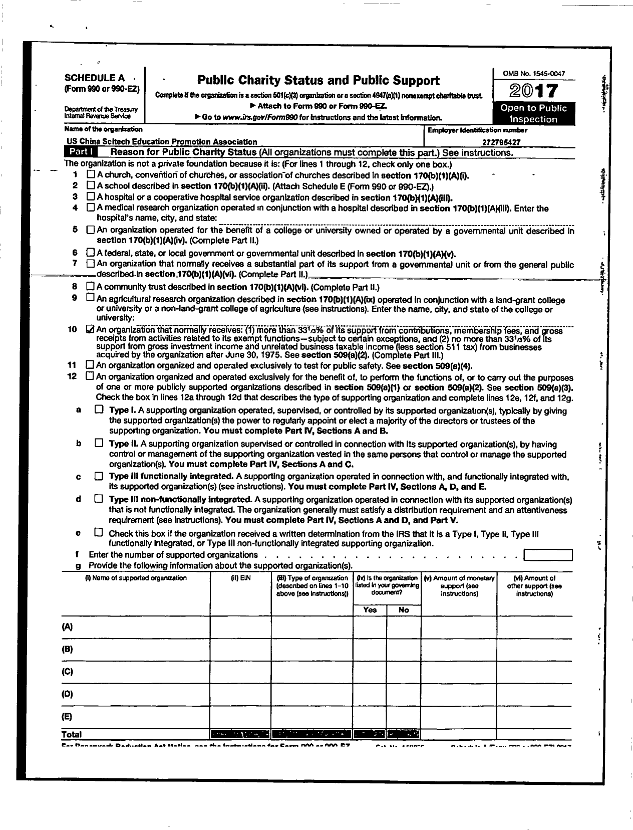 Image of first page of 2016 Form 990R for US China Scitech Education Promotion Association