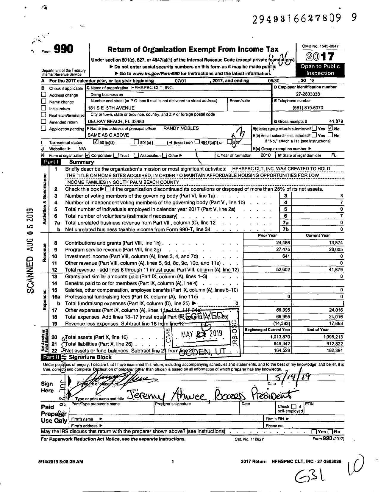 Image of first page of 2017 Form 990 for HFHSPBC CLT