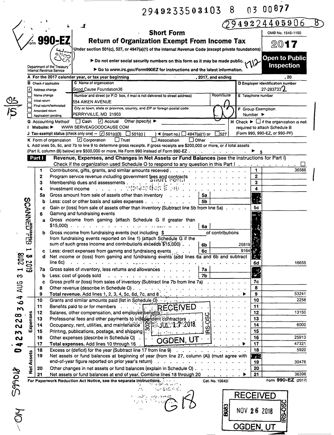 Image of first page of 2017 Form 990EZ for Good Cause Foundation