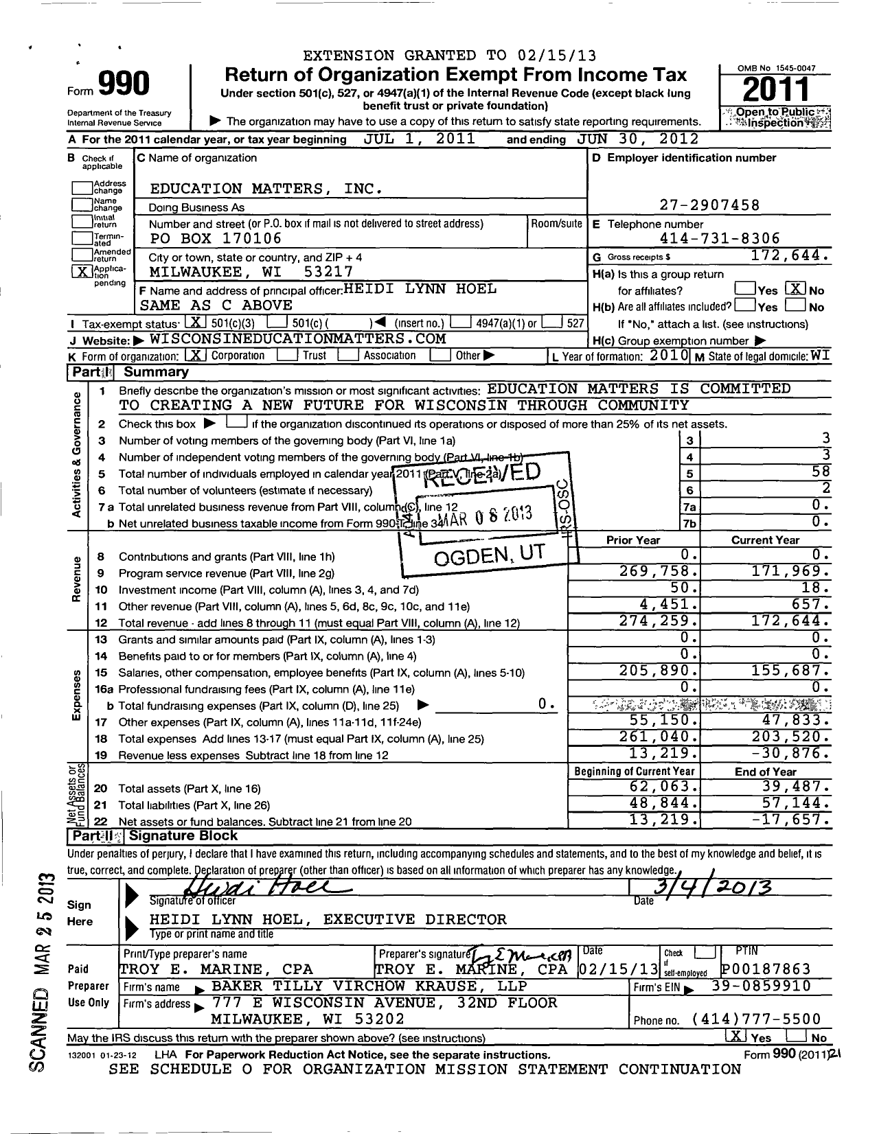 Image of first page of 2011 Form 990 for Education Matters