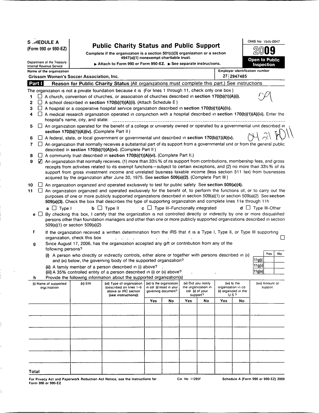 Image of first page of 2009 Form 990EOR for Grissom Womens Soccer Association