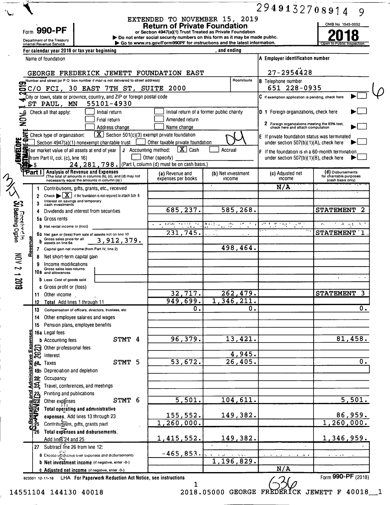 Image of first page of 2018 Form 990PF for George Frederick Jewett Foundation East