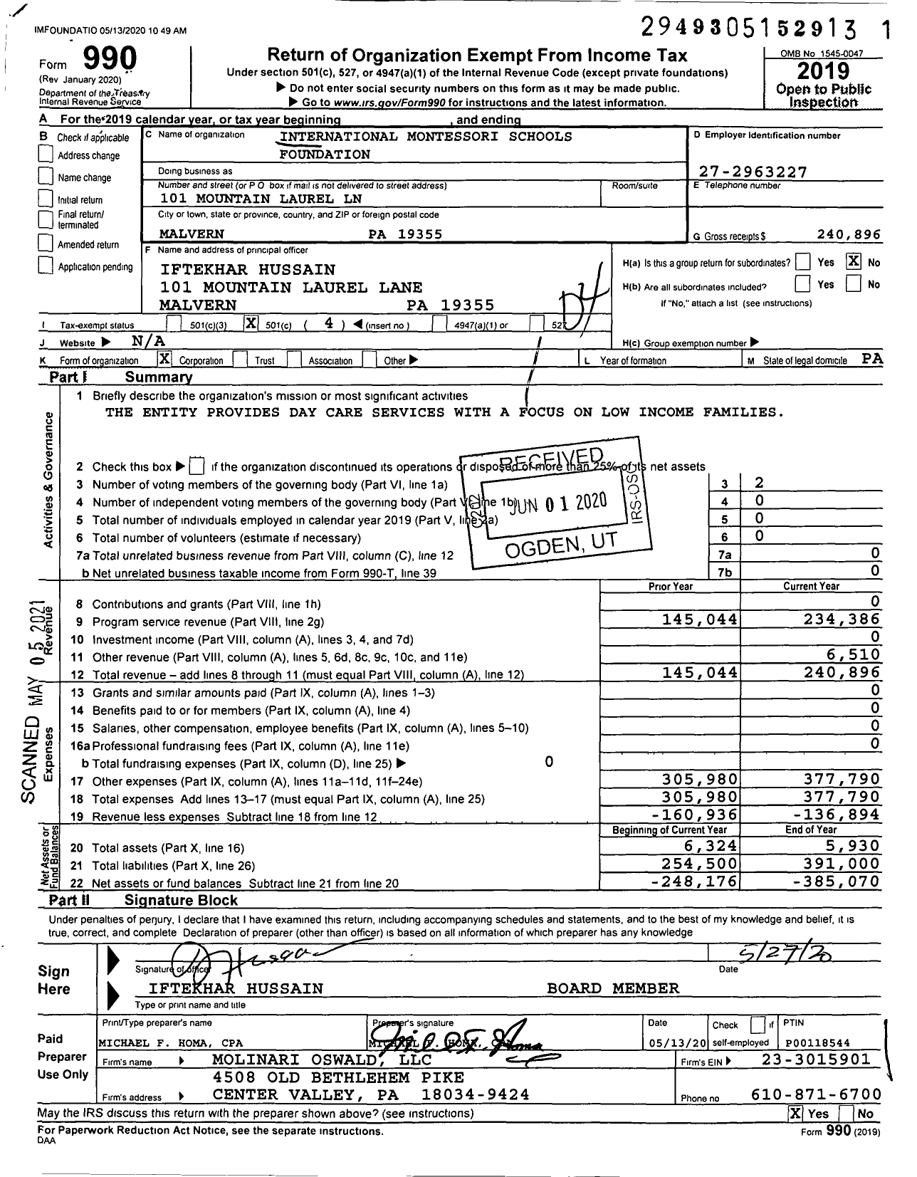 Image of first page of 2019 Form 990O for International Montessori Schools Foundation