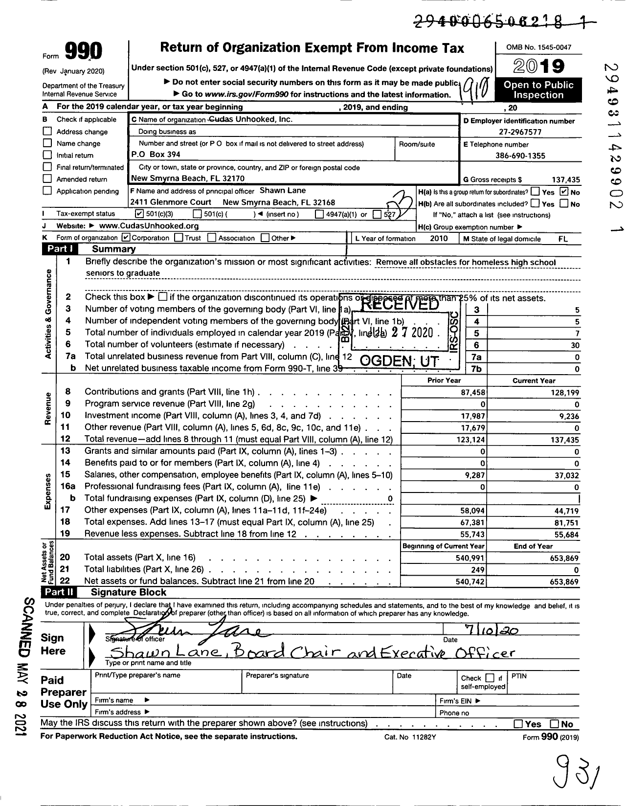 Image of first page of 2019 Form 990 for Cudas Unhooked