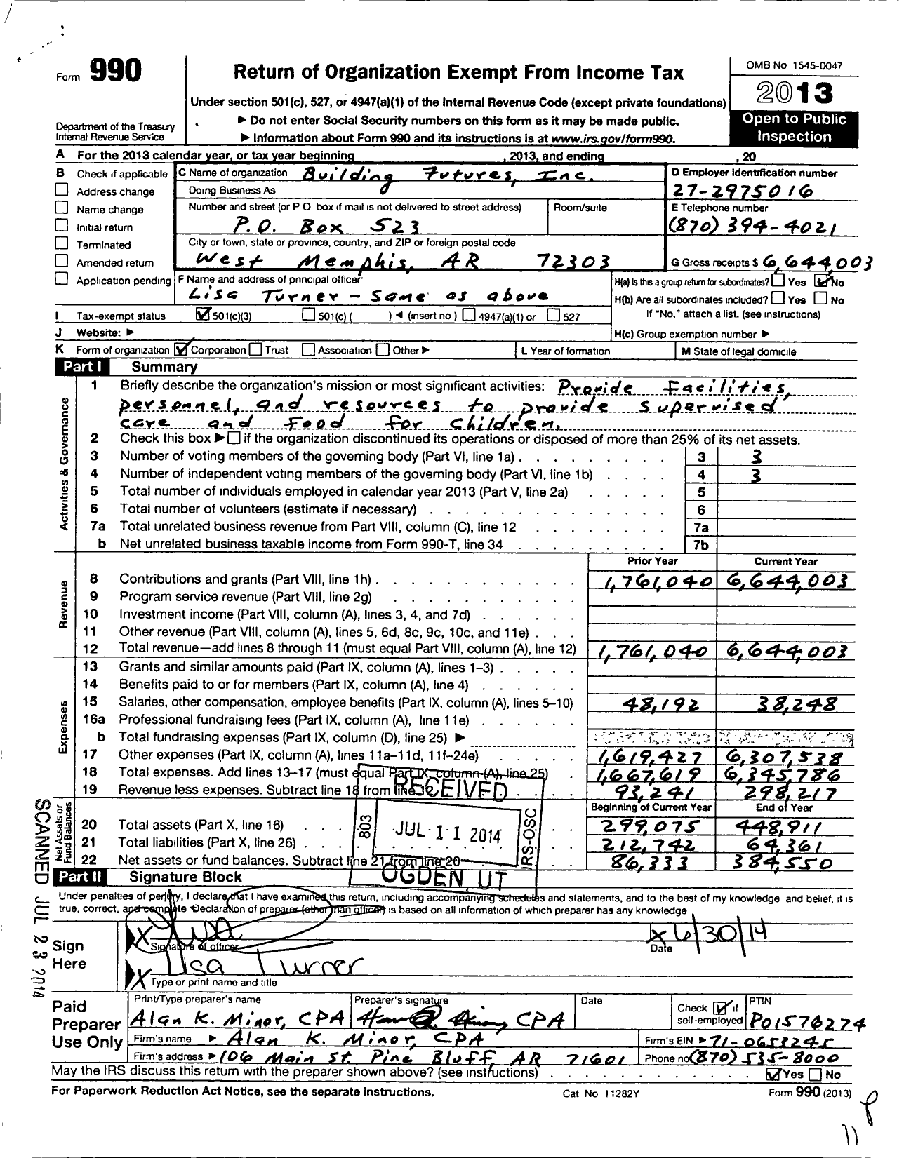 Image of first page of 2013 Form 990 for Building Futures