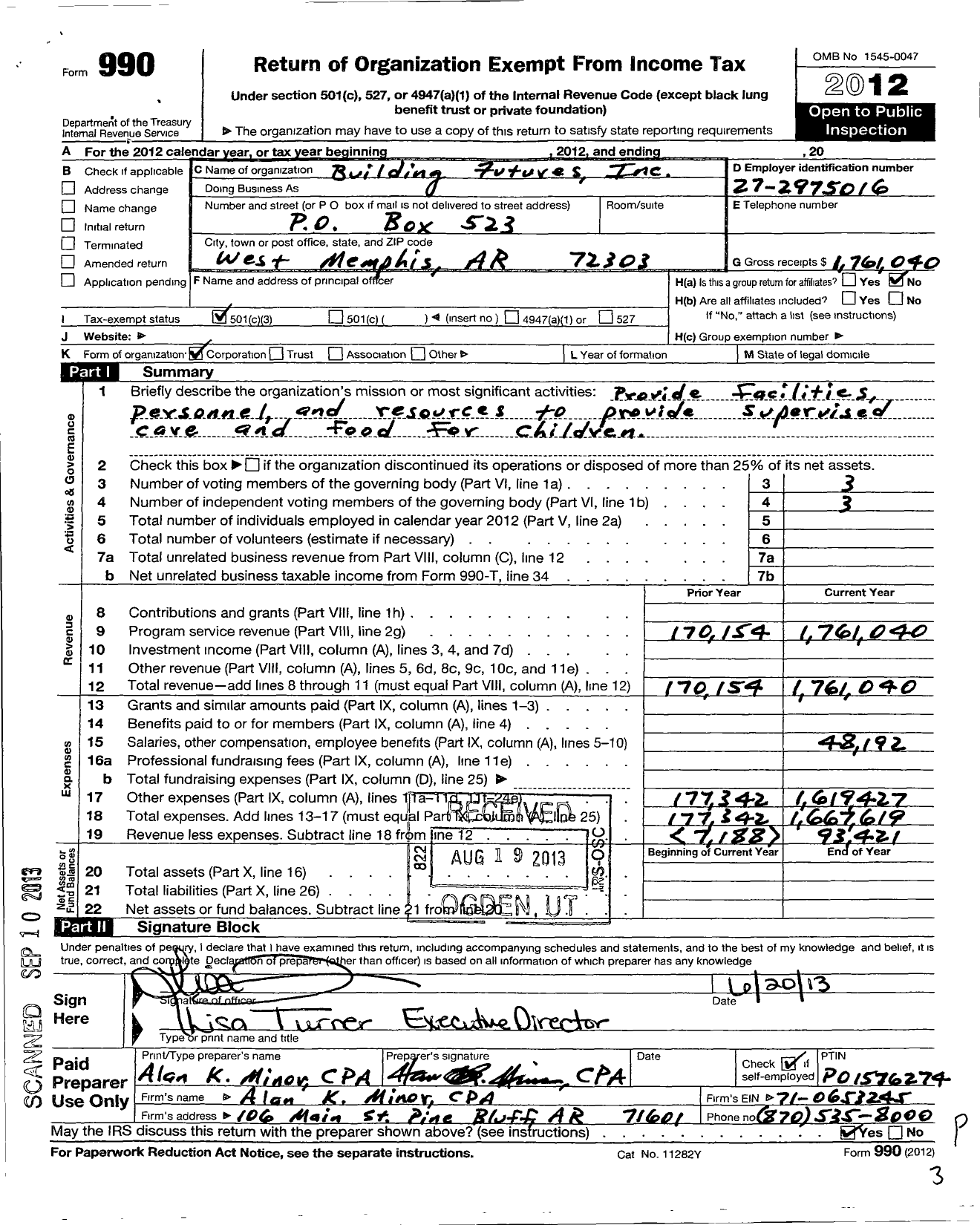 Image of first page of 2012 Form 990 for Building Futures