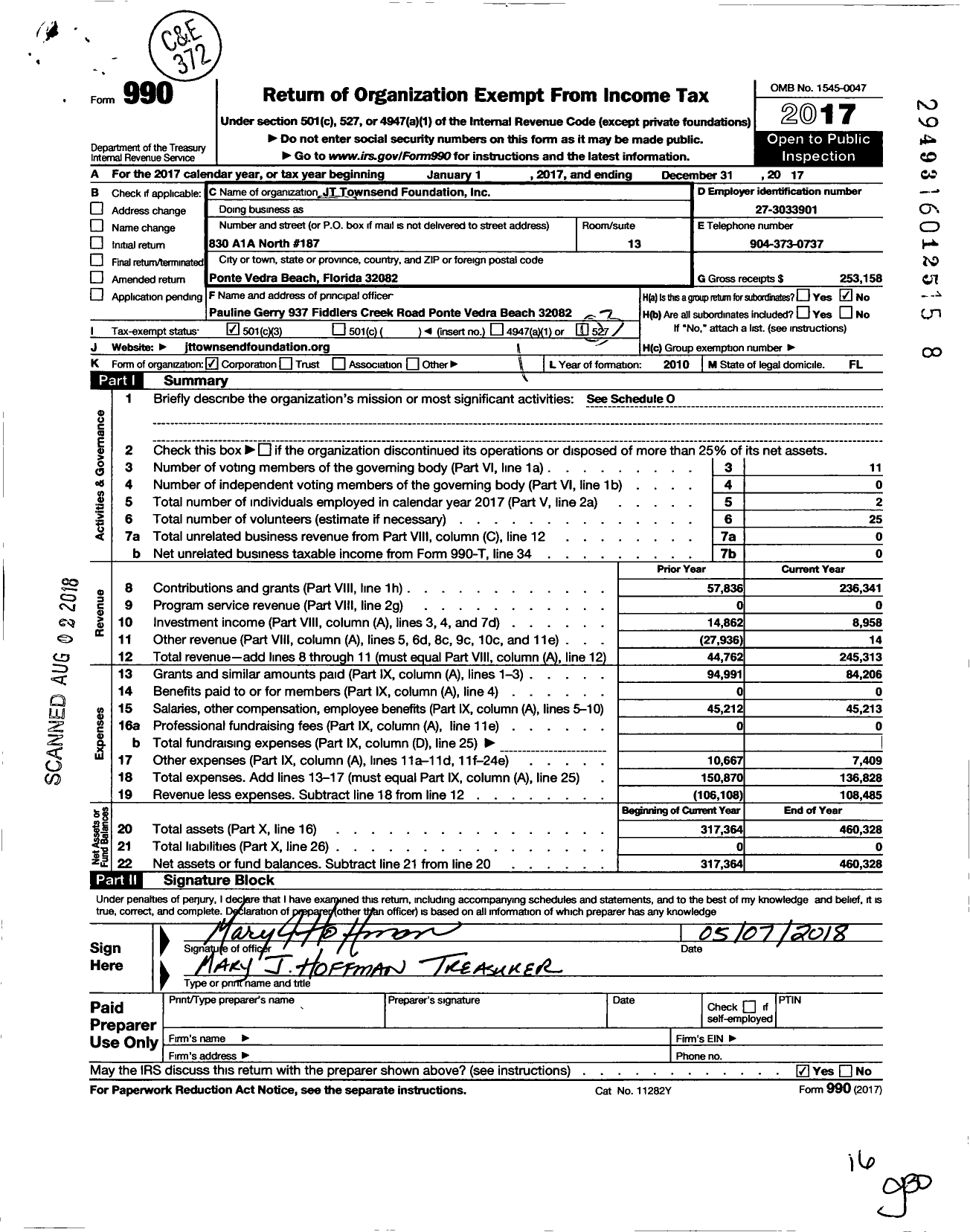 Image of first page of 2017 Form 990 for JT Townsend Foundation