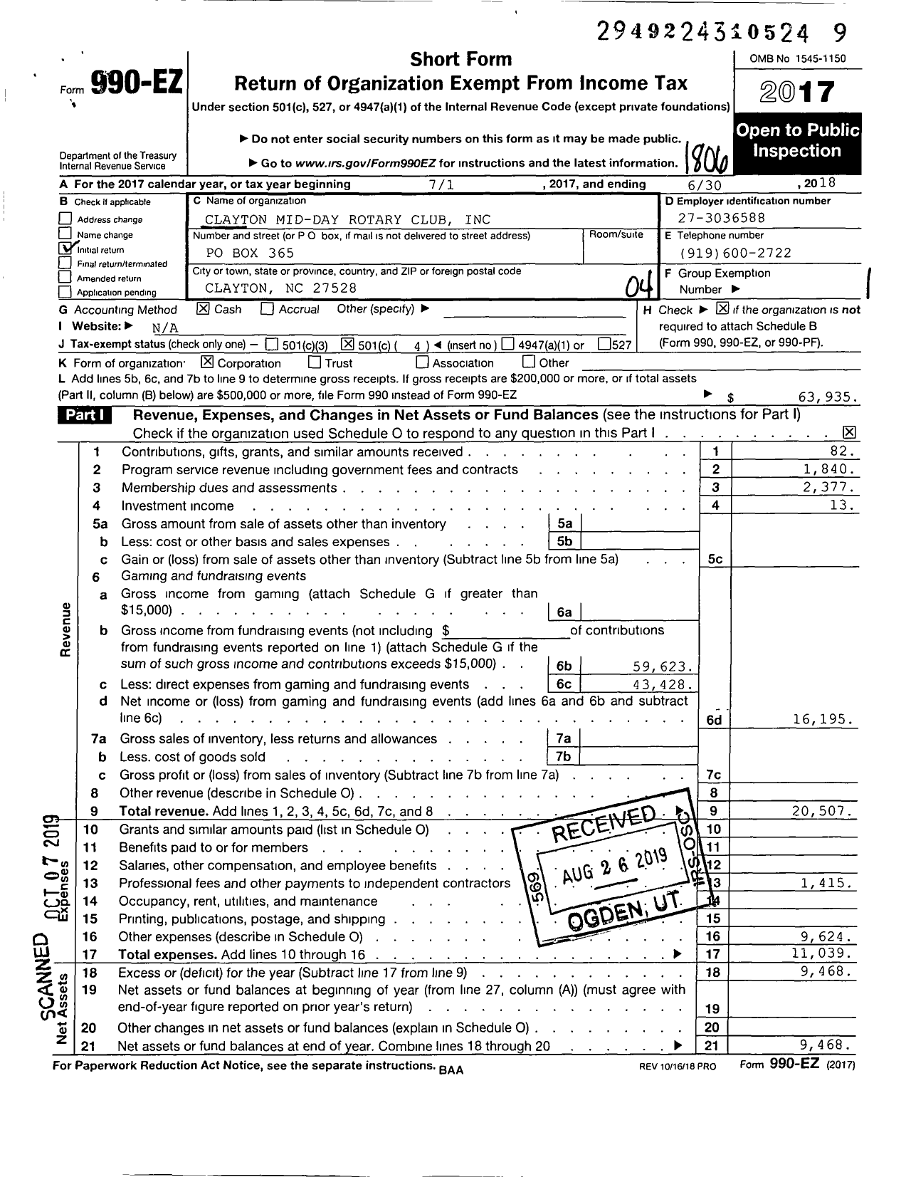 Image of first page of 2017 Form 990EO for Clayton Mid-Day Rotary Club