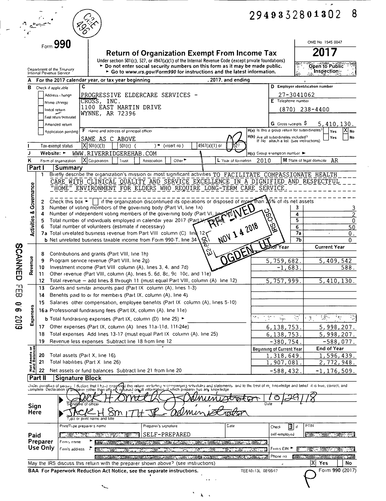 Image of first page of 2017 Form 990 for River Ridge Rehabilitation and Care Center