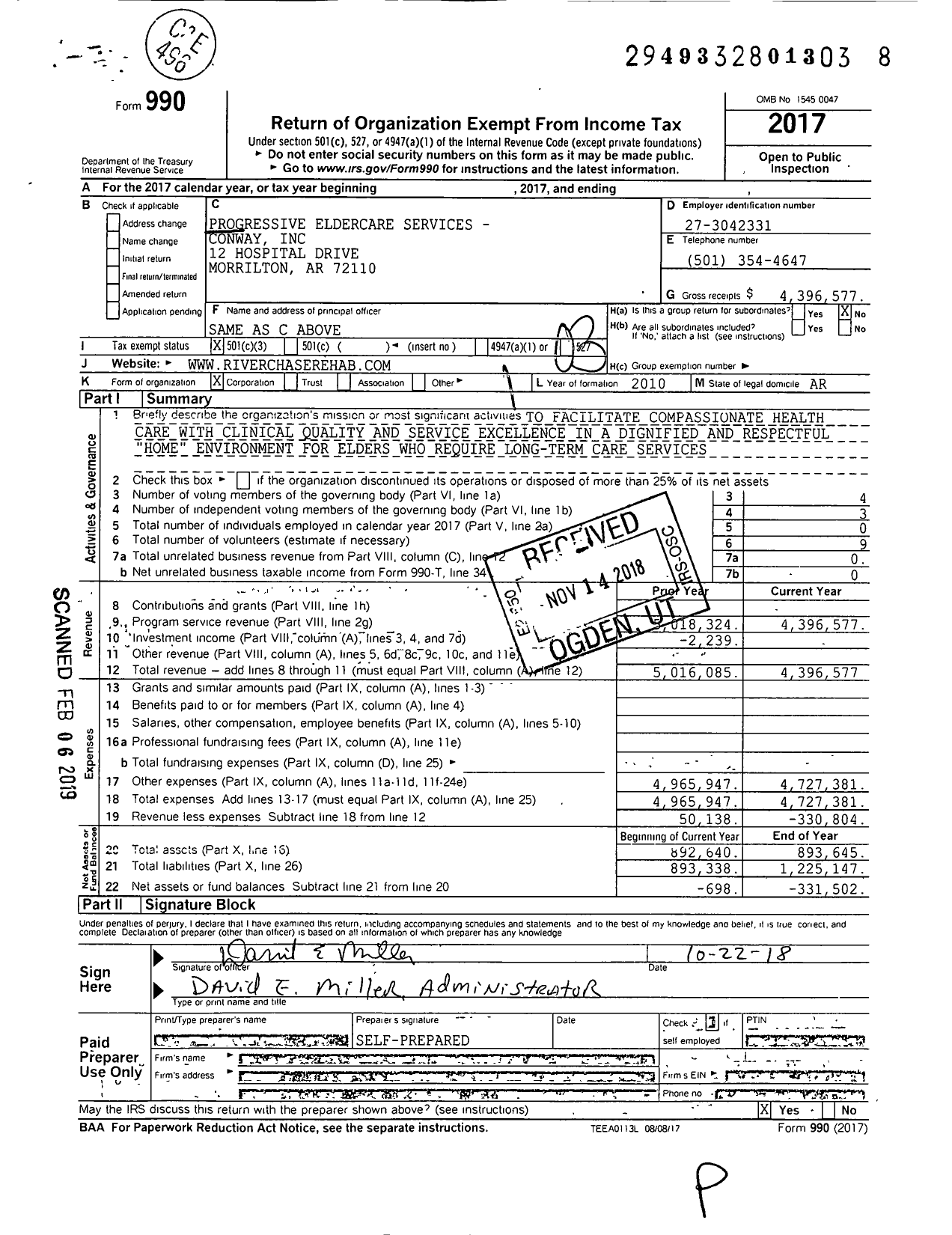 Image of first page of 2017 Form 990 for River Chase Rehabilitation and Care Center