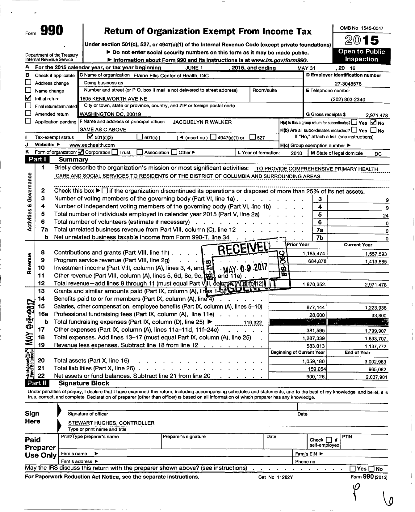 Image of first page of 2015 Form 990 for Elaine Ellis Center of Health (EECH)