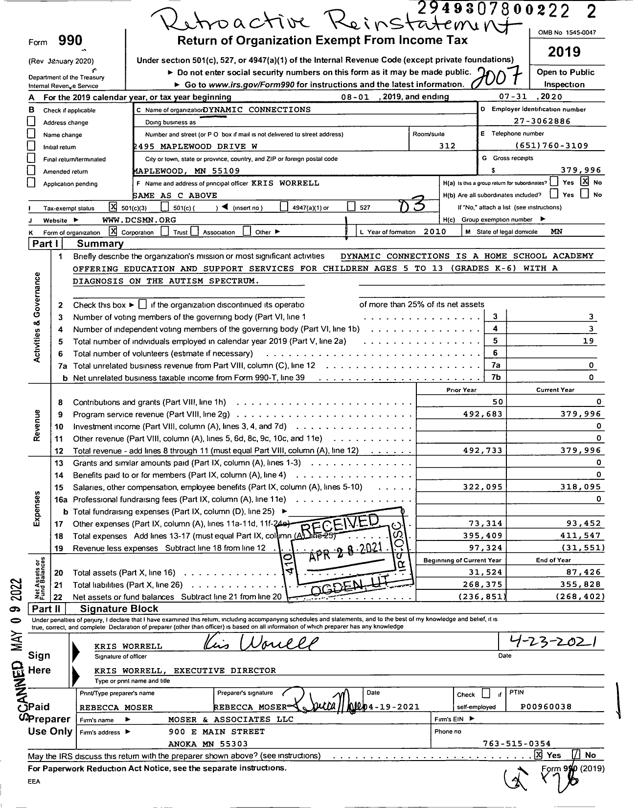 Image of first page of 2019 Form 990 for Dynamic Connections