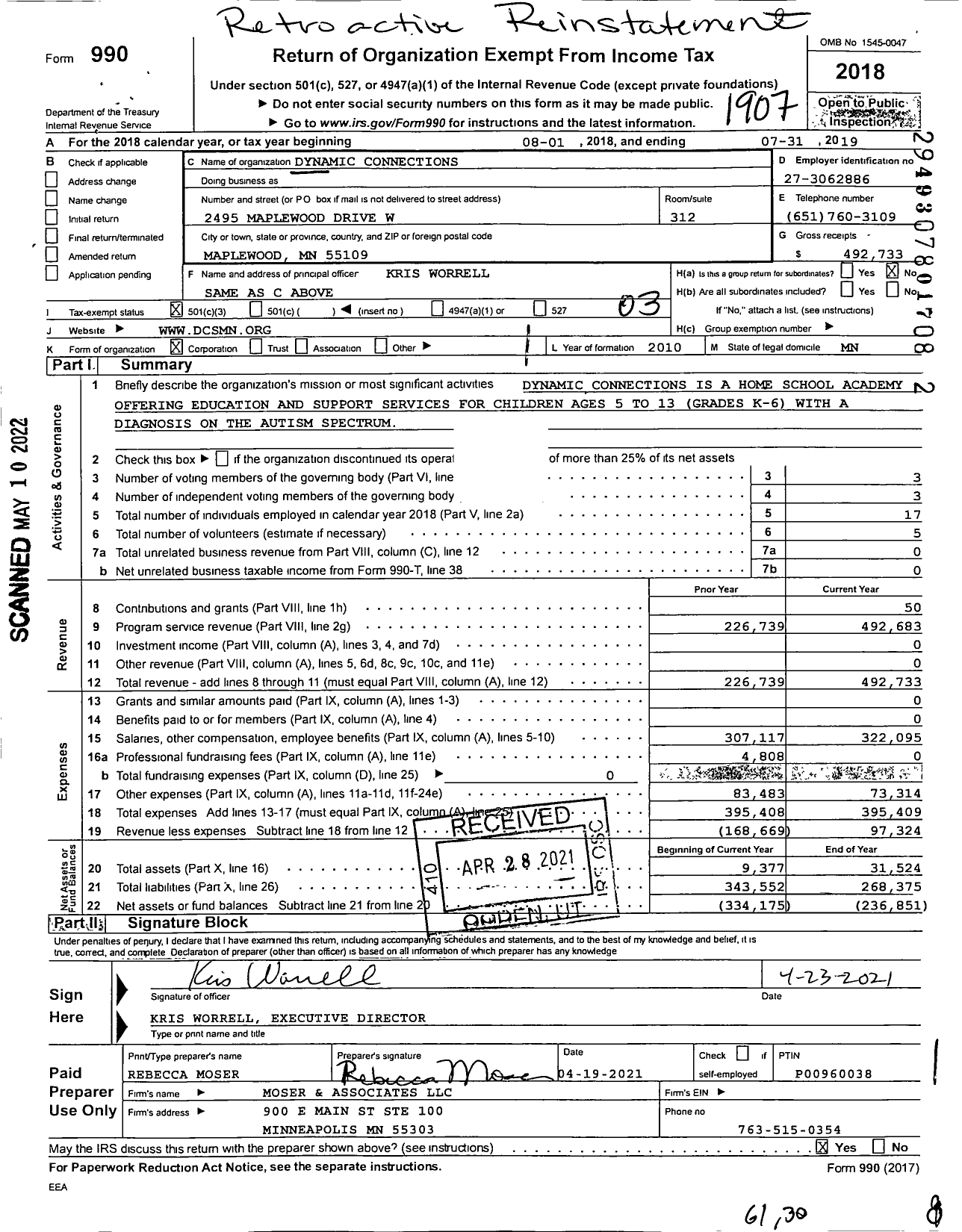 Image of first page of 2018 Form 990 for Dynamic Connections