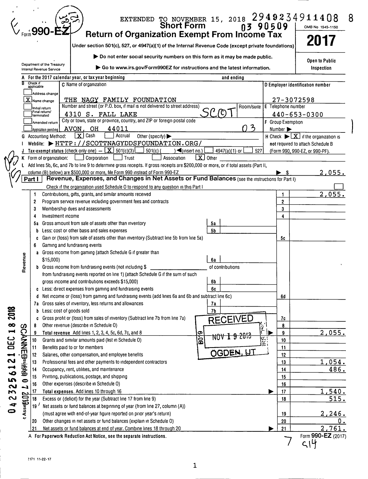 Image of first page of 2017 Form 990EZ for The Nagy Family Foundation