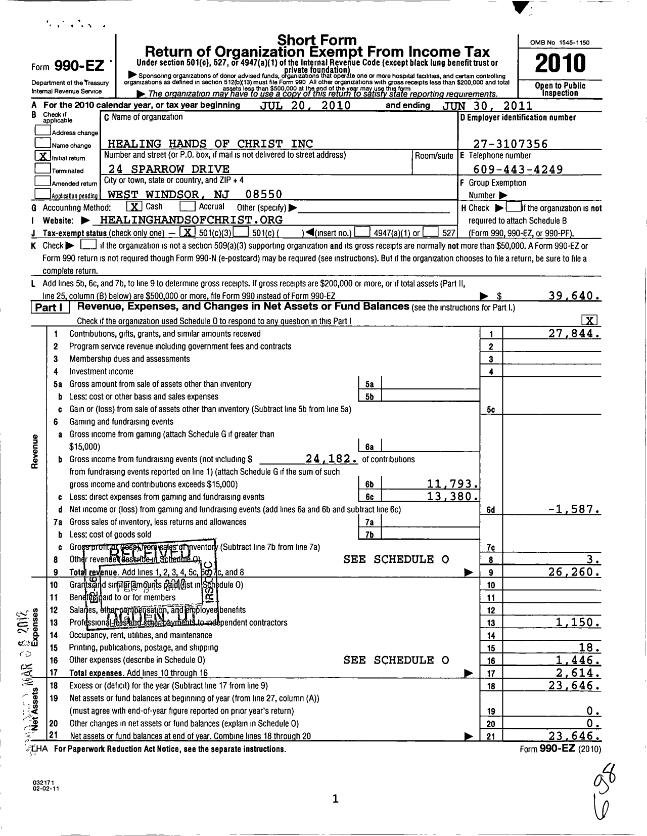 Image of first page of 2010 Form 990EZ for Healing Hands of Christ