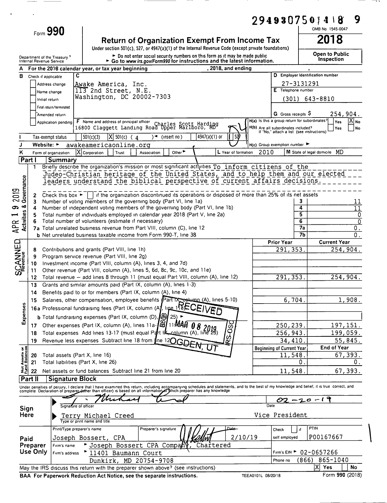 Image of first page of 2018 Form 990O for Awake America