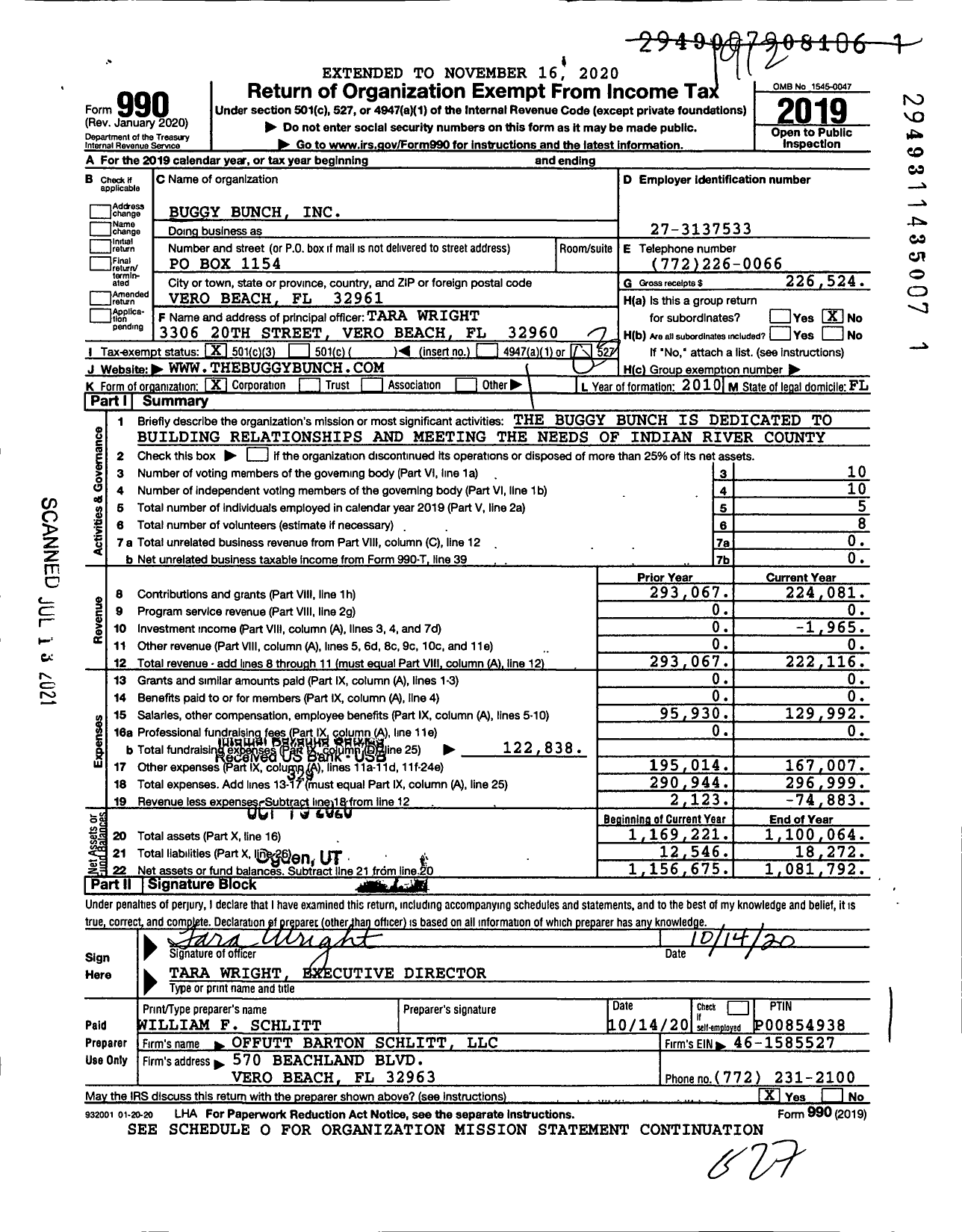 Image of first page of 2019 Form 990 for The Buggy Bunch