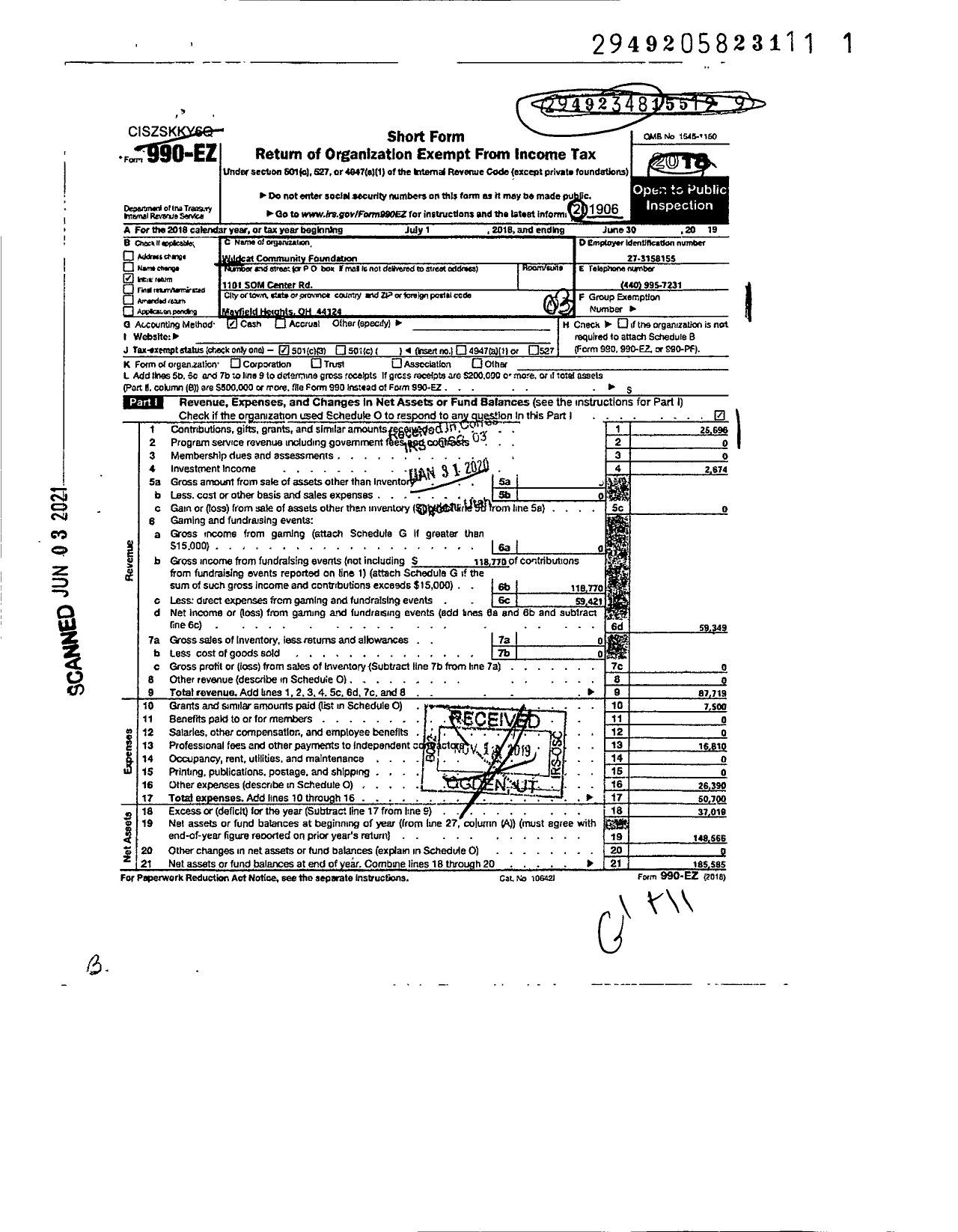 Image of first page of 2018 Form 990EZ for Mayfield Schools Foundation