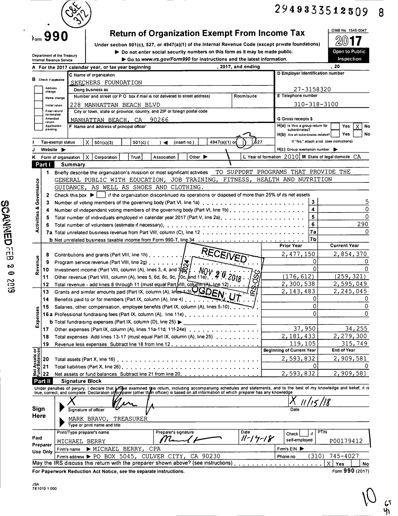 Image of first page of 2017 Form 990 for Skechers Foundation