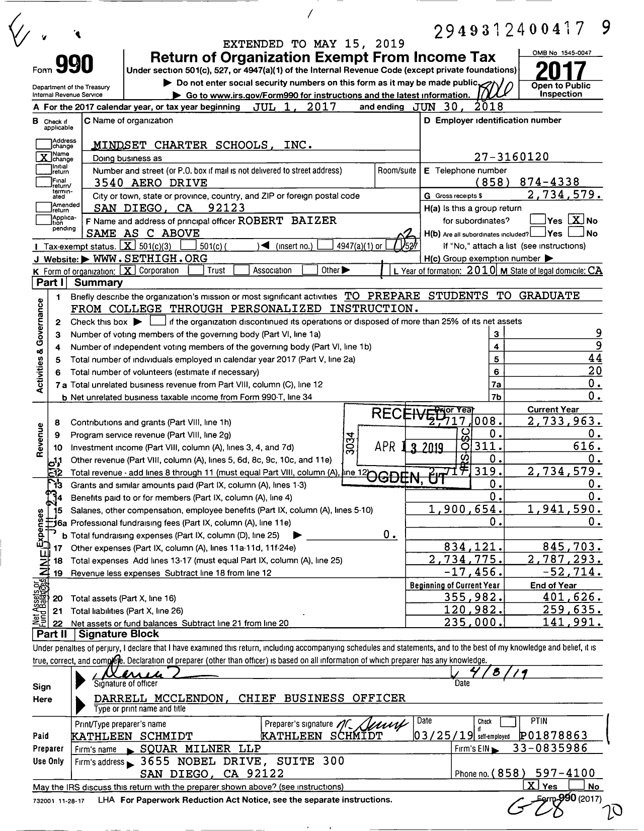 Image of first page of 2017 Form 990 for School for Entrepreneurship and Tech