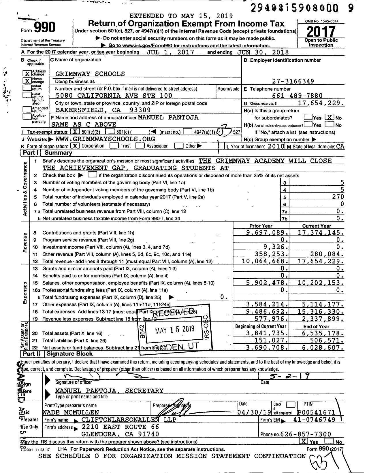 Image of first page of 2017 Form 990 for Grow Public Schools