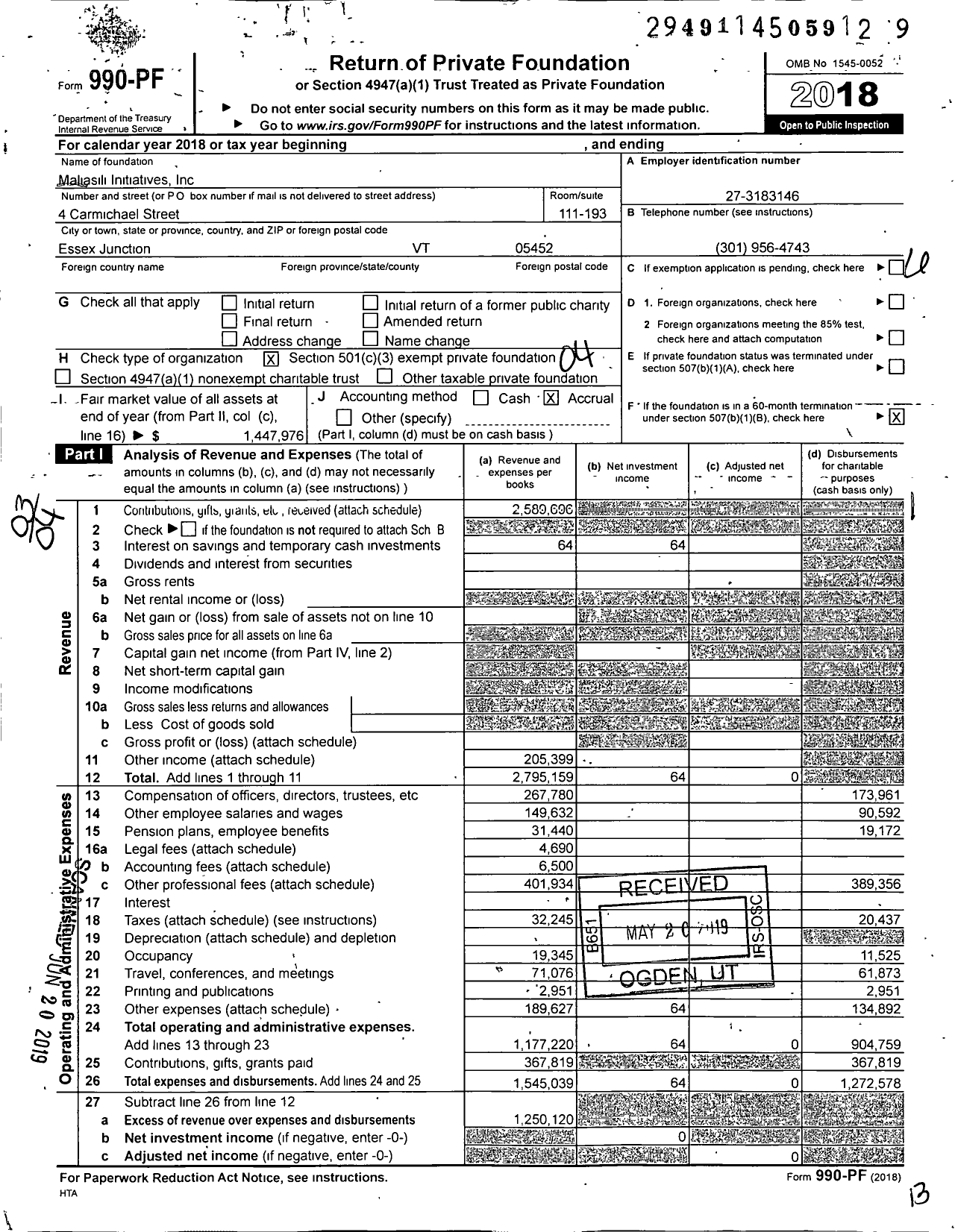 Image of first page of 2018 Form 990PF for Maliasili Initiatives