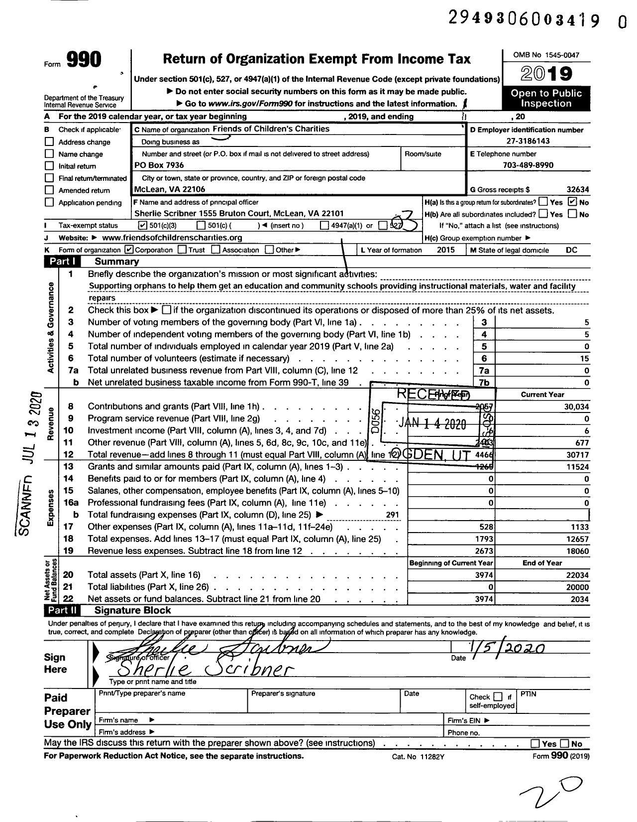 Image of first page of 2019 Form 990 for Friends of Childrens Charities