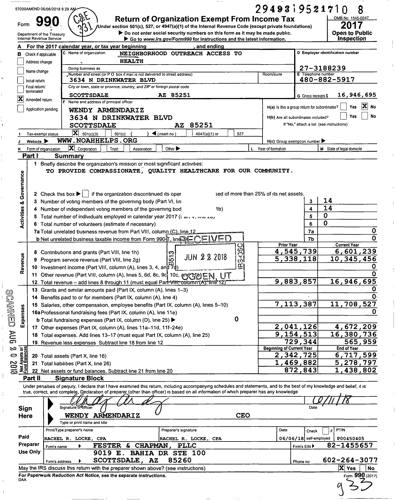 Image of first page of 2017 Form 990 for Neighborhood Outreach Access To Health (NOAH)