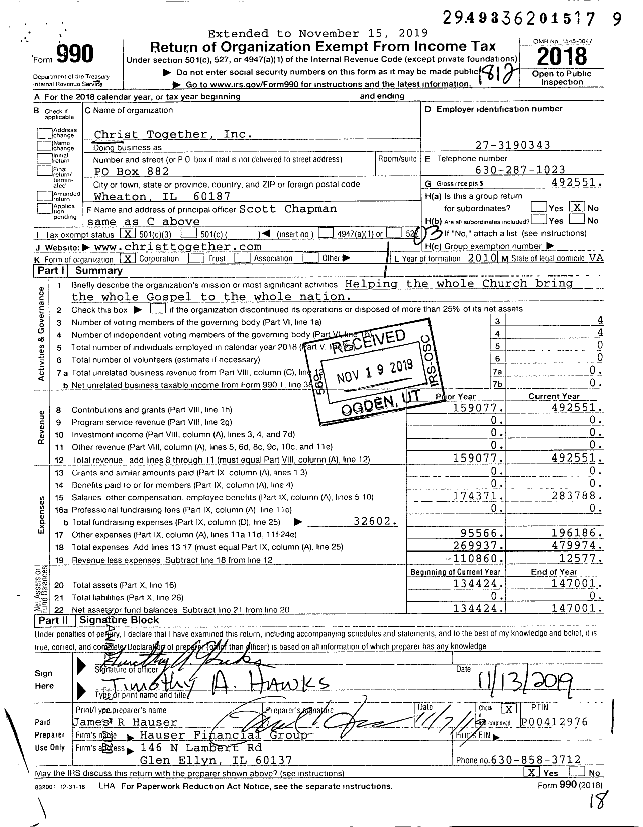 Image of first page of 2018 Form 990 for Christ Together