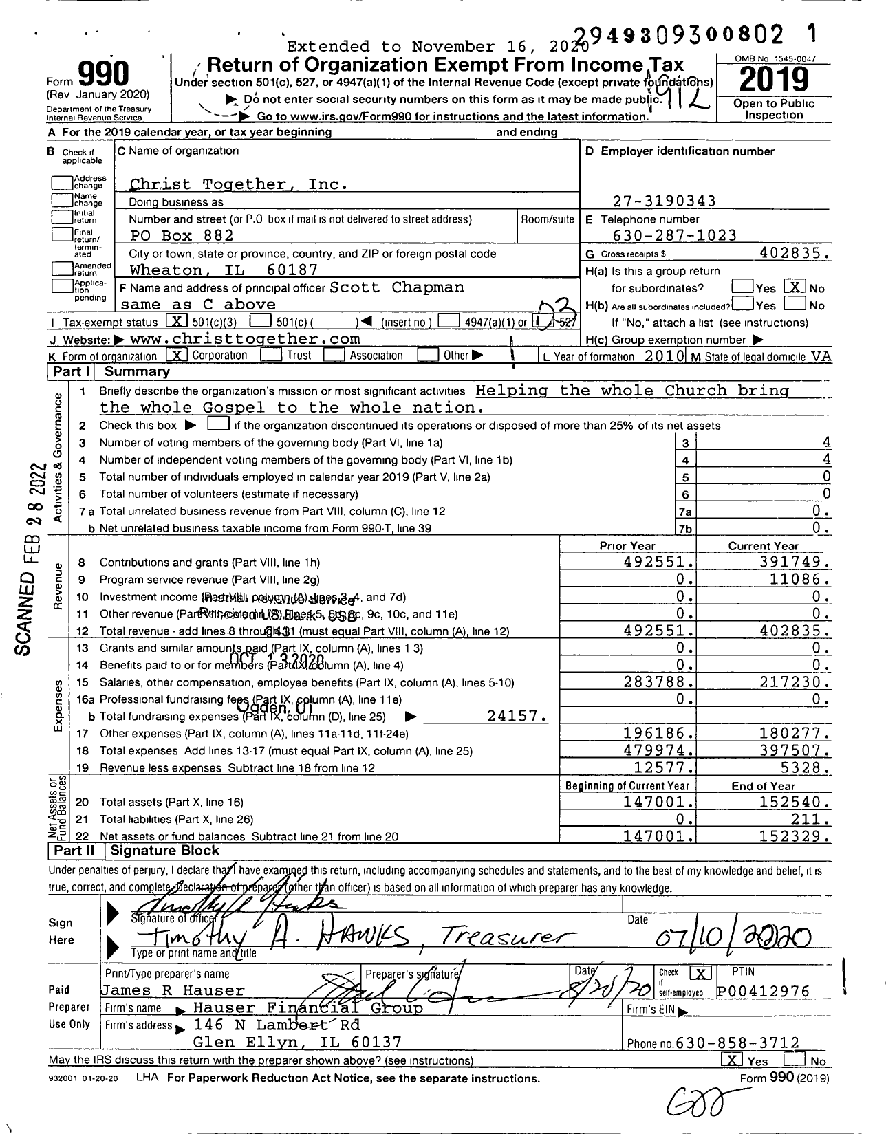 Image of first page of 2019 Form 990 for Christ Together