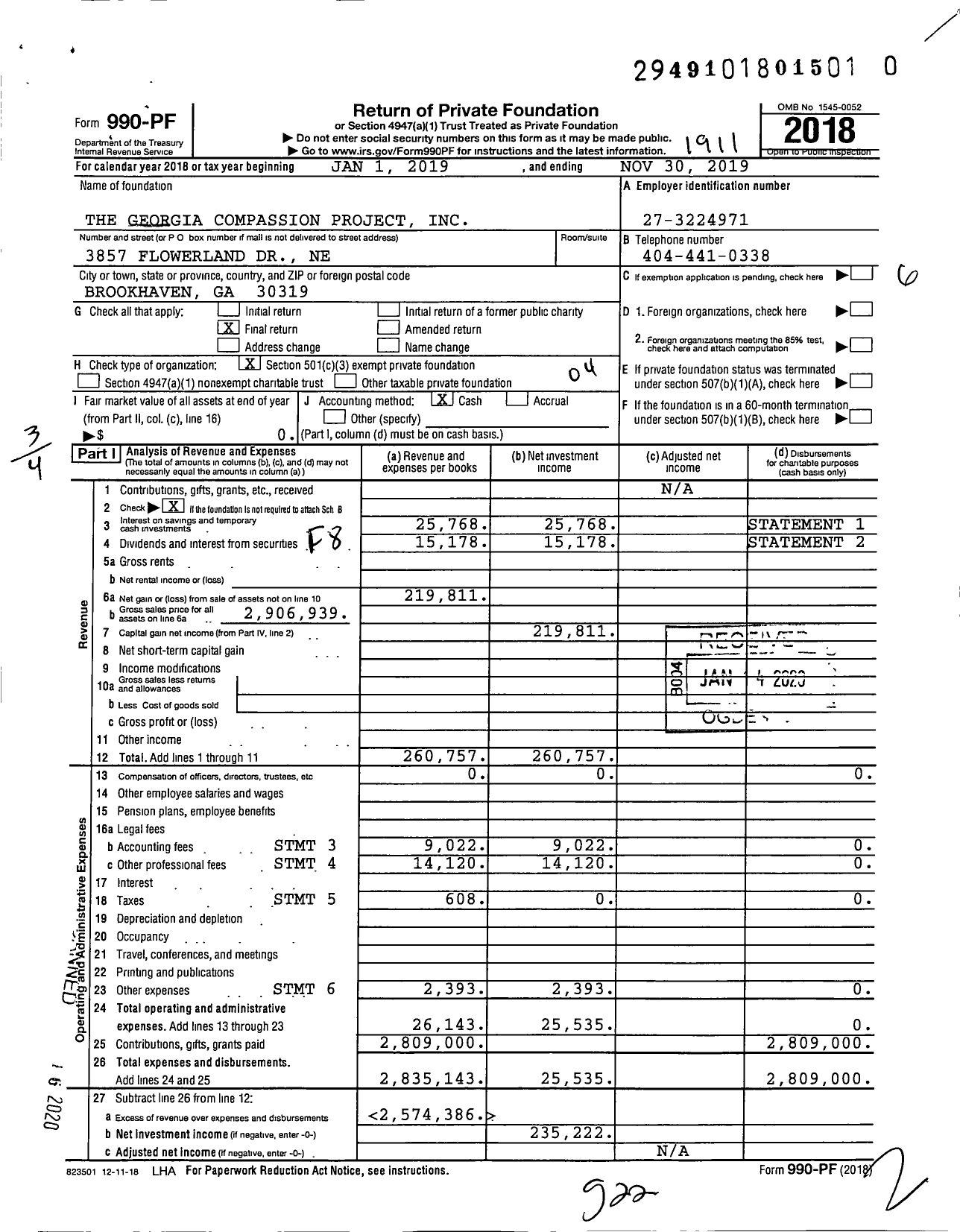 Image of first page of 2018 Form 990PR for The Georgia Compassion Project