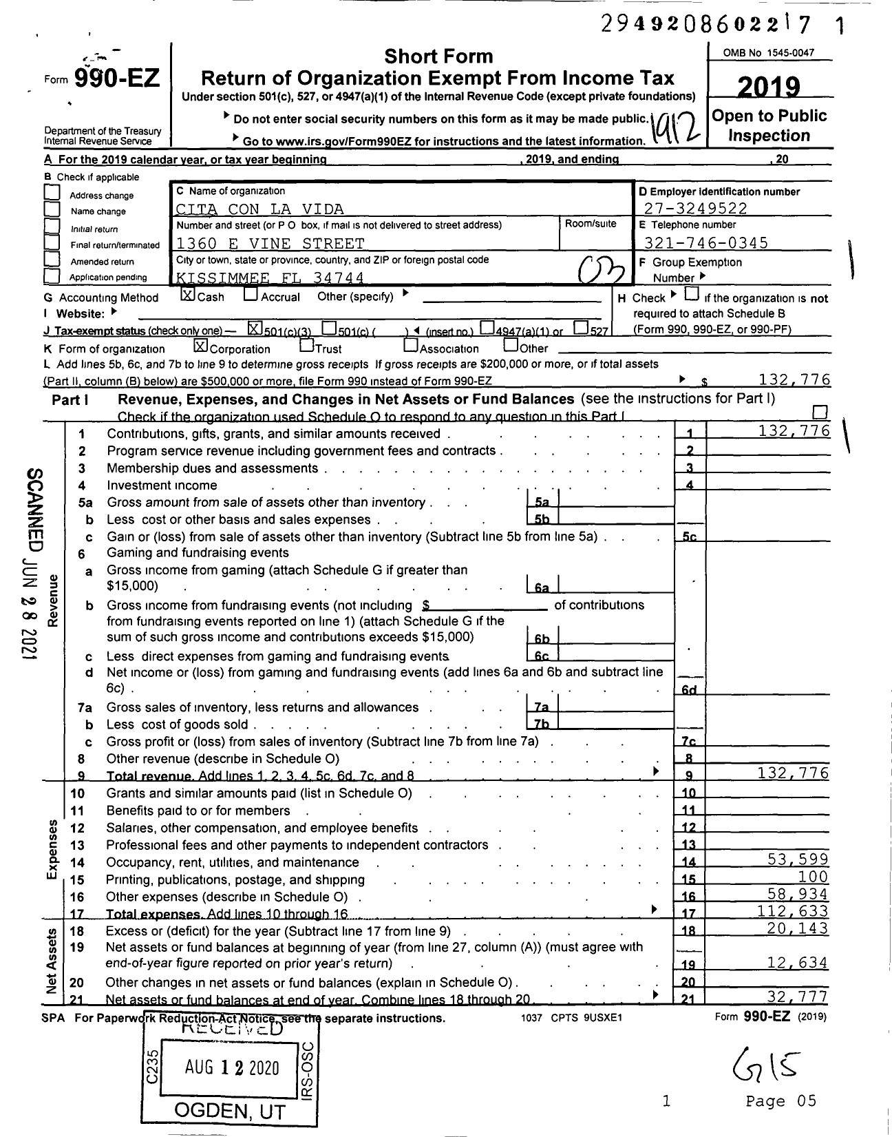 Image of first page of 2019 Form 990EZ for Cita Con La Vida