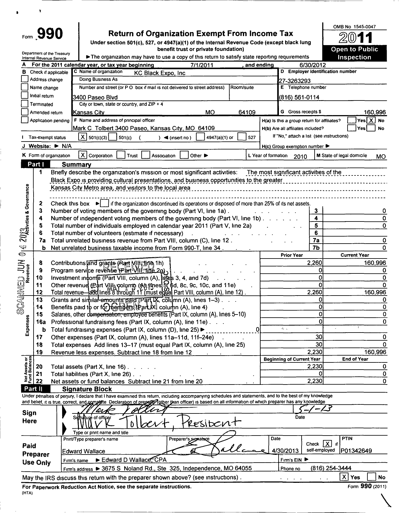 Image of first page of 2011 Form 990 for KC Black Expo