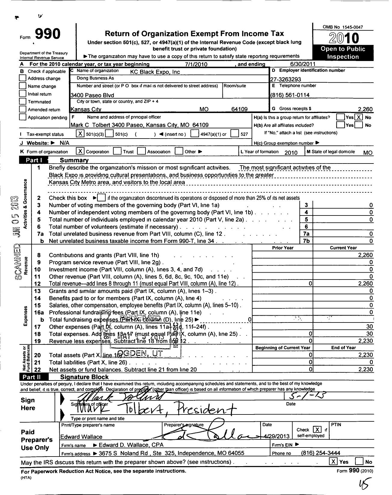 Image of first page of 2010 Form 990 for KC Black Expo