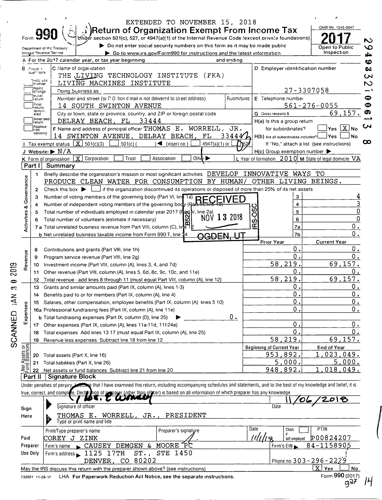 Image of first page of 2017 Form 990 for The Living Technology Institute