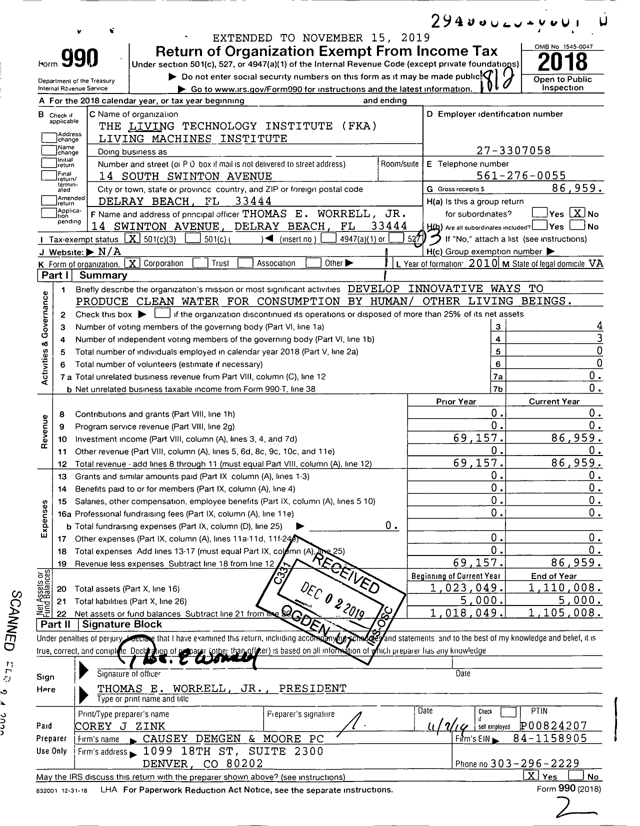 Image of first page of 2018 Form 990 for The Living Technology Institute