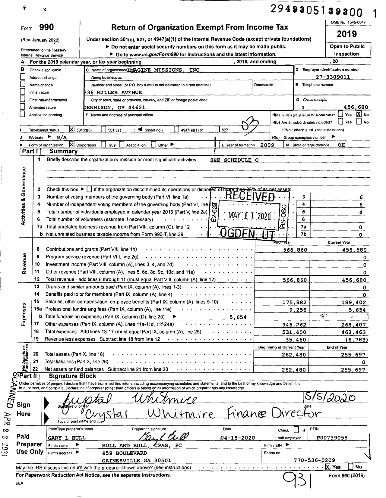 Image of first page of 2019 Form 990 for Imagine Missions