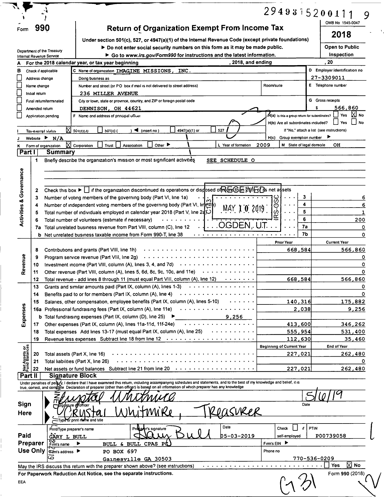 Image of first page of 2018 Form 990 for Imagine Missions