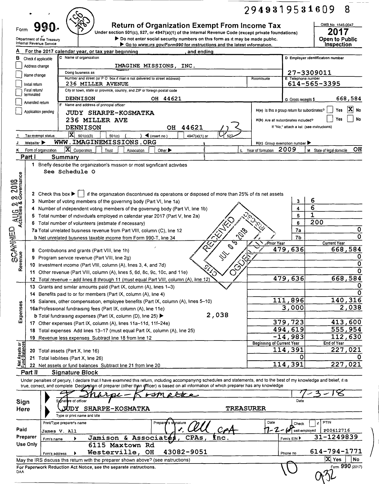 Image of first page of 2017 Form 990 for Imagine Missions