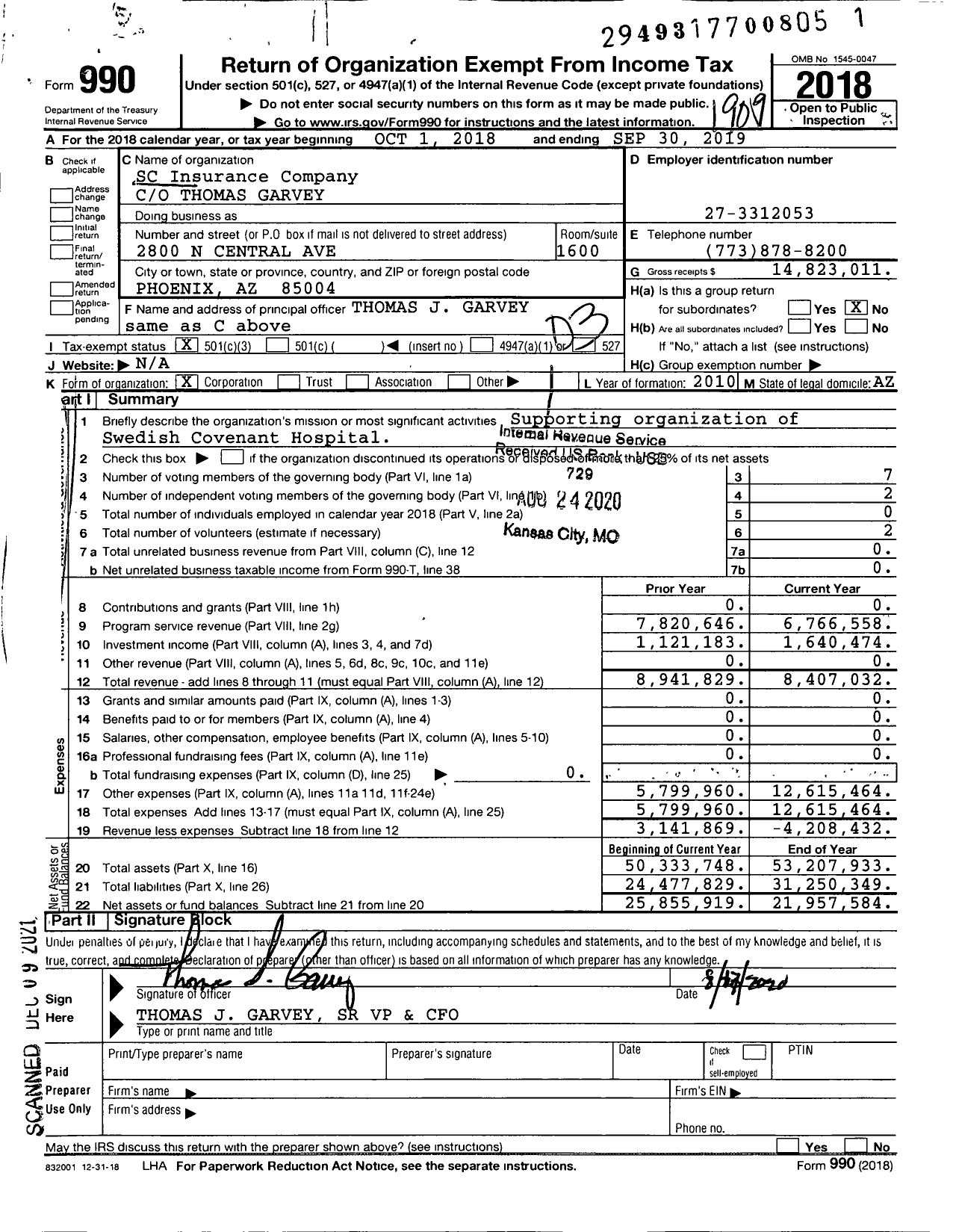Image of first page of 2018 Form 990 for SC Insurance Company