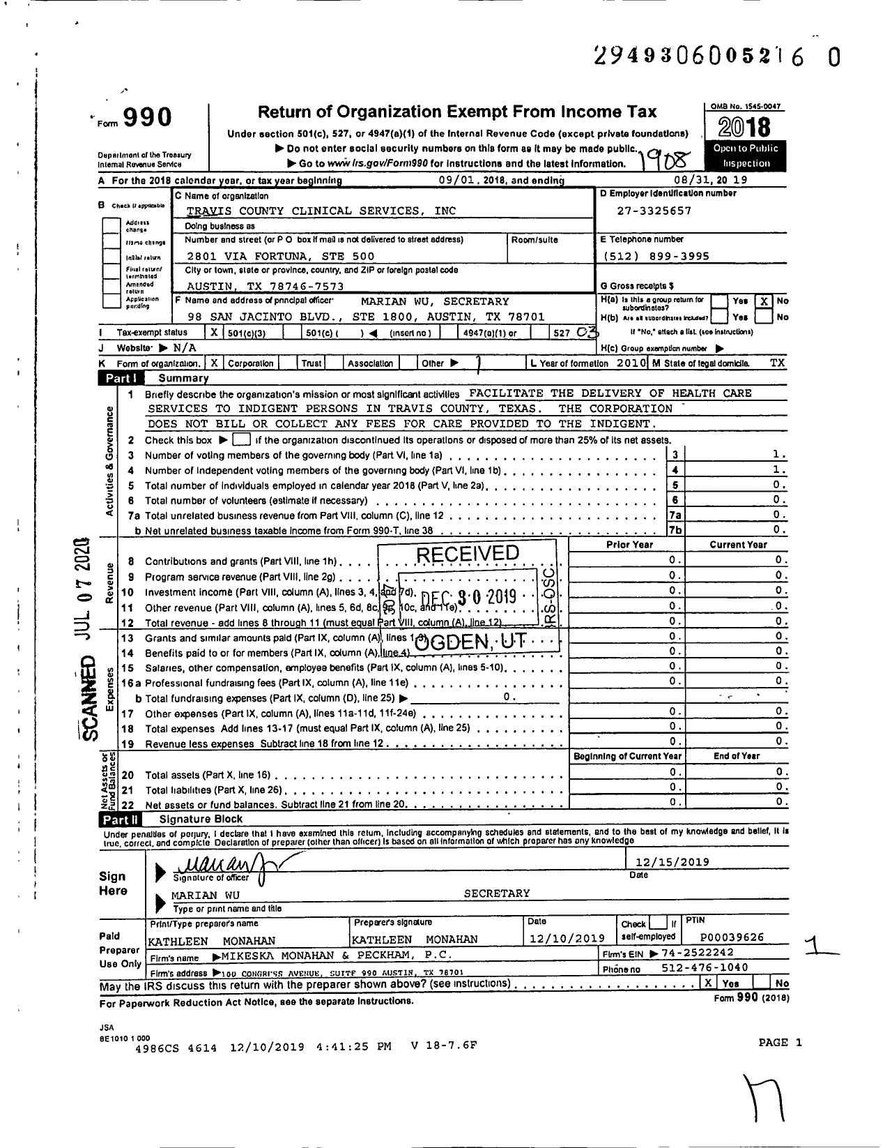 Image of first page of 2018 Form 990 for Southern Healthcare Alliance