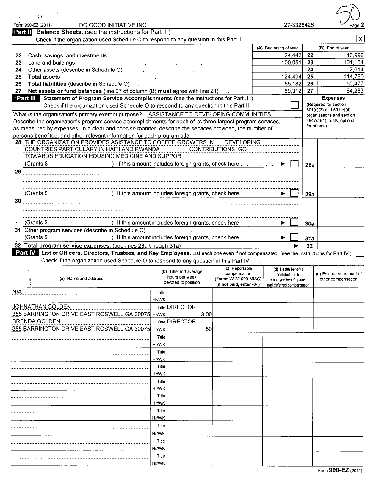 Image of first page of 2011 Form 990ER for Do Good Initiative