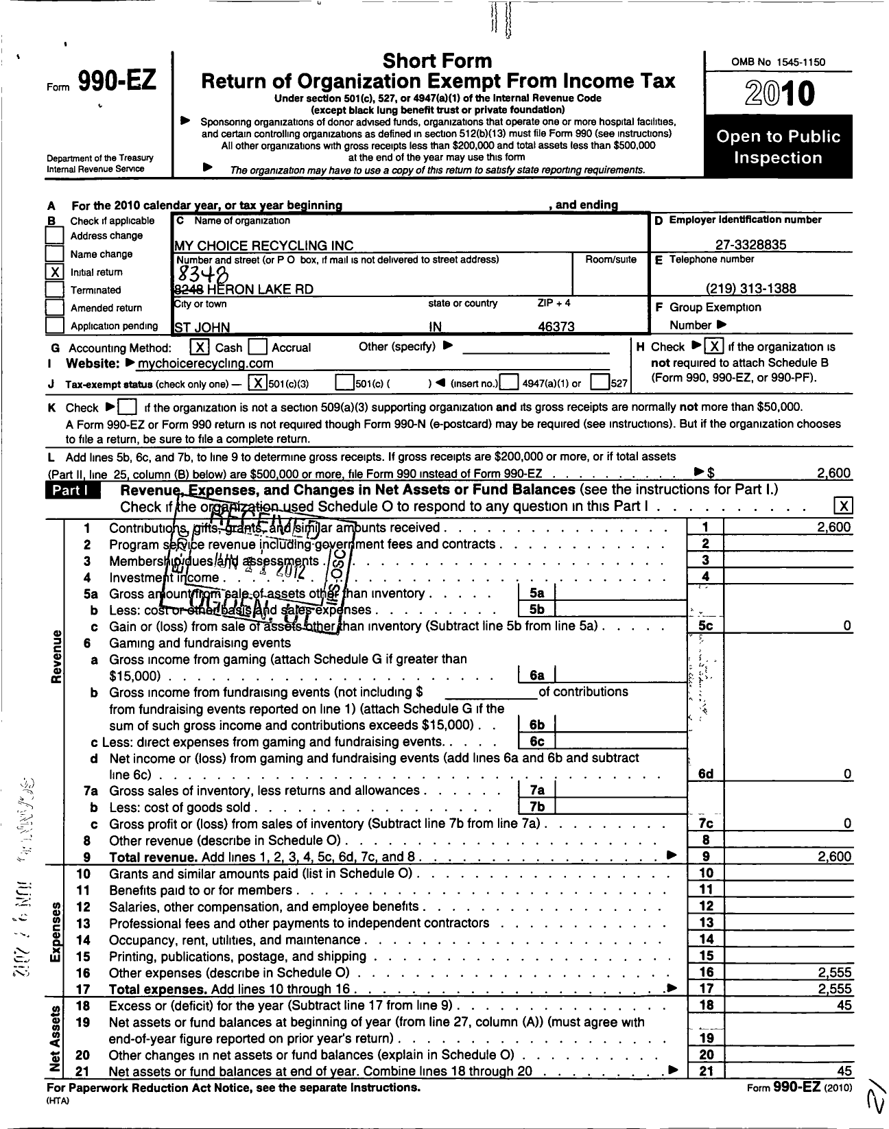 Image of first page of 2010 Form 990EZ for Green Abilities