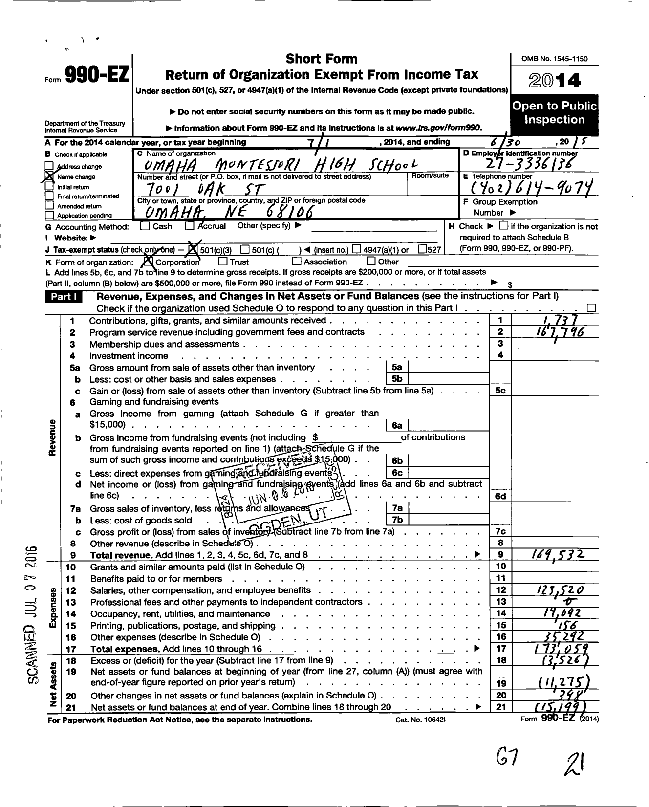 Image of first page of 2014 Form 990EZ for The Roberts Academy