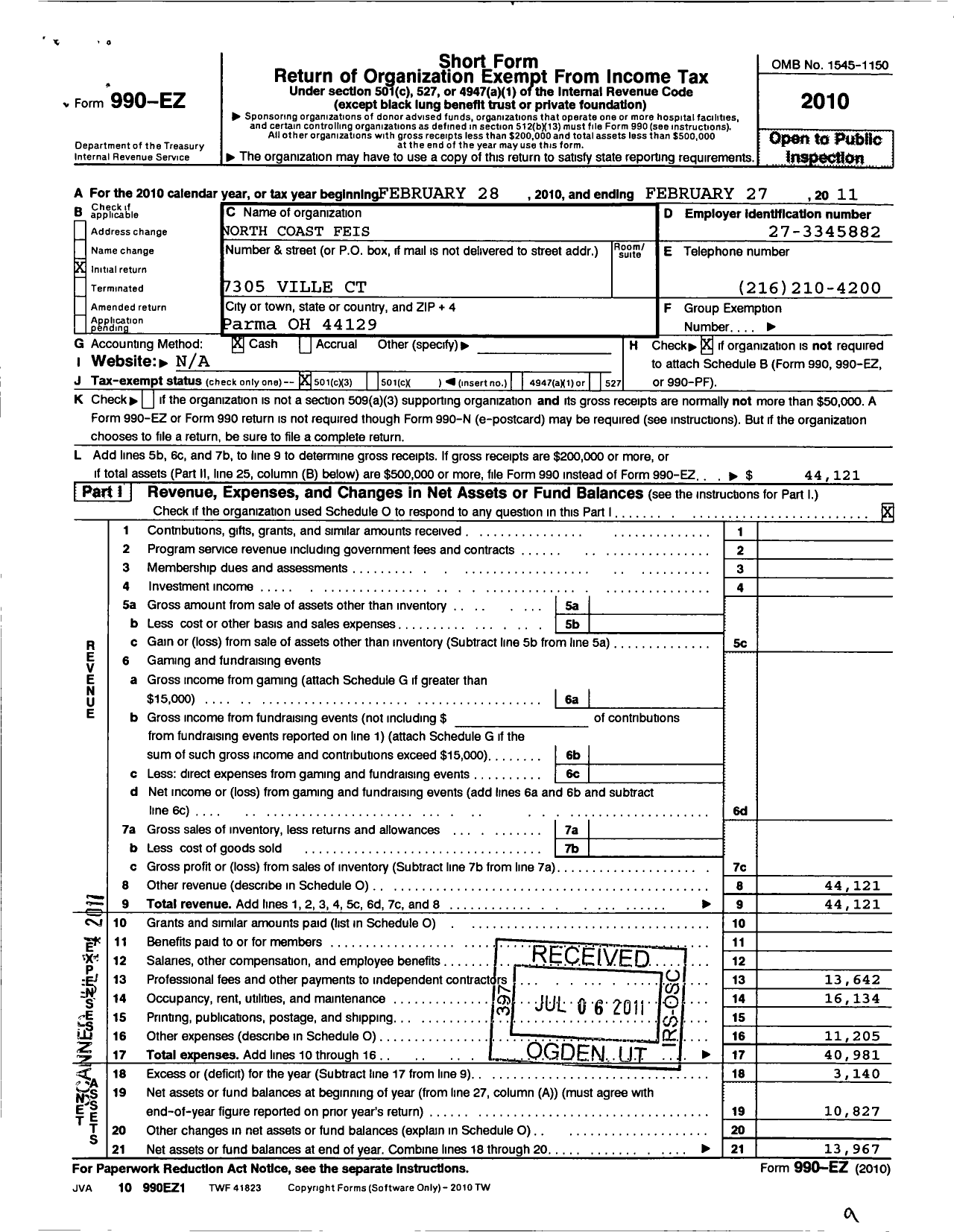 Image of first page of 2010 Form 990EZ for North Coast Feis