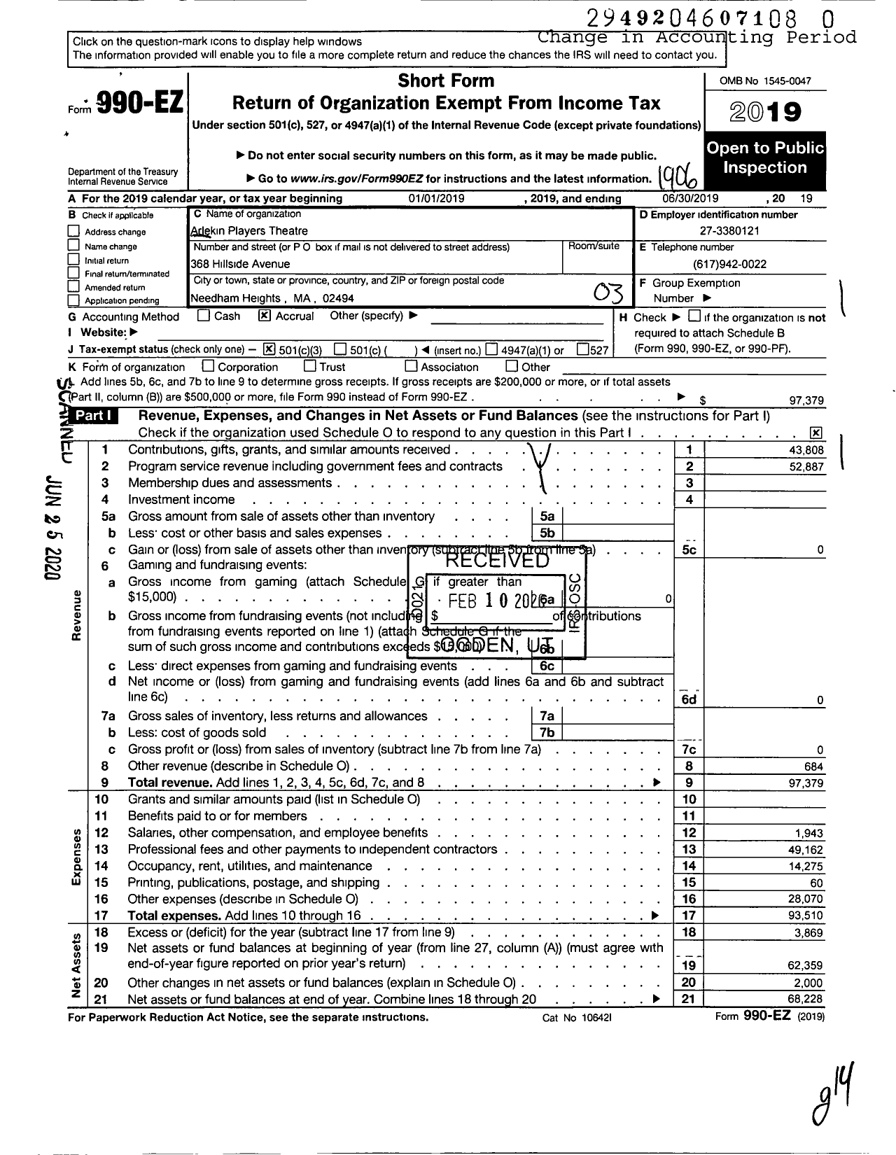 Image of first page of 2018 Form 990EZ for Arlekin Players Theatre