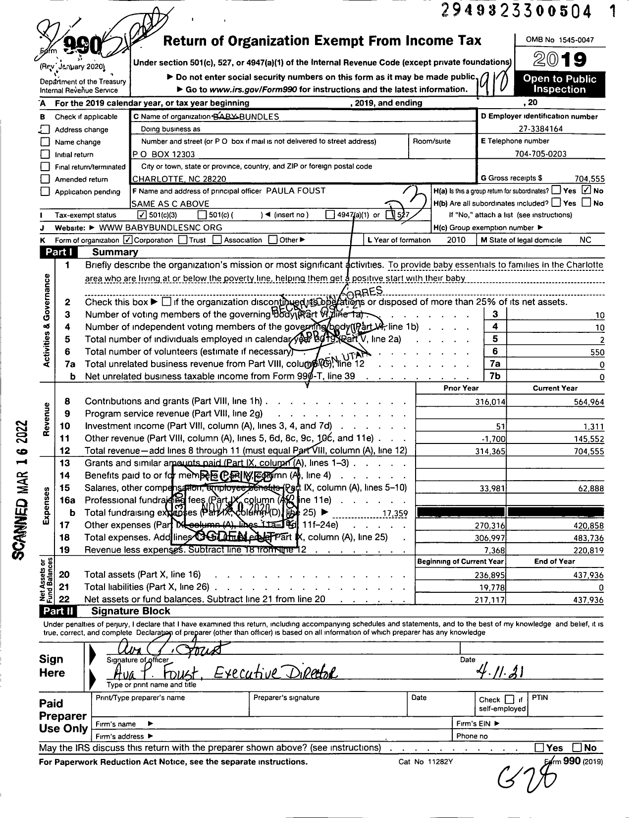 Image of first page of 2019 Form 990 for Baby Bundles