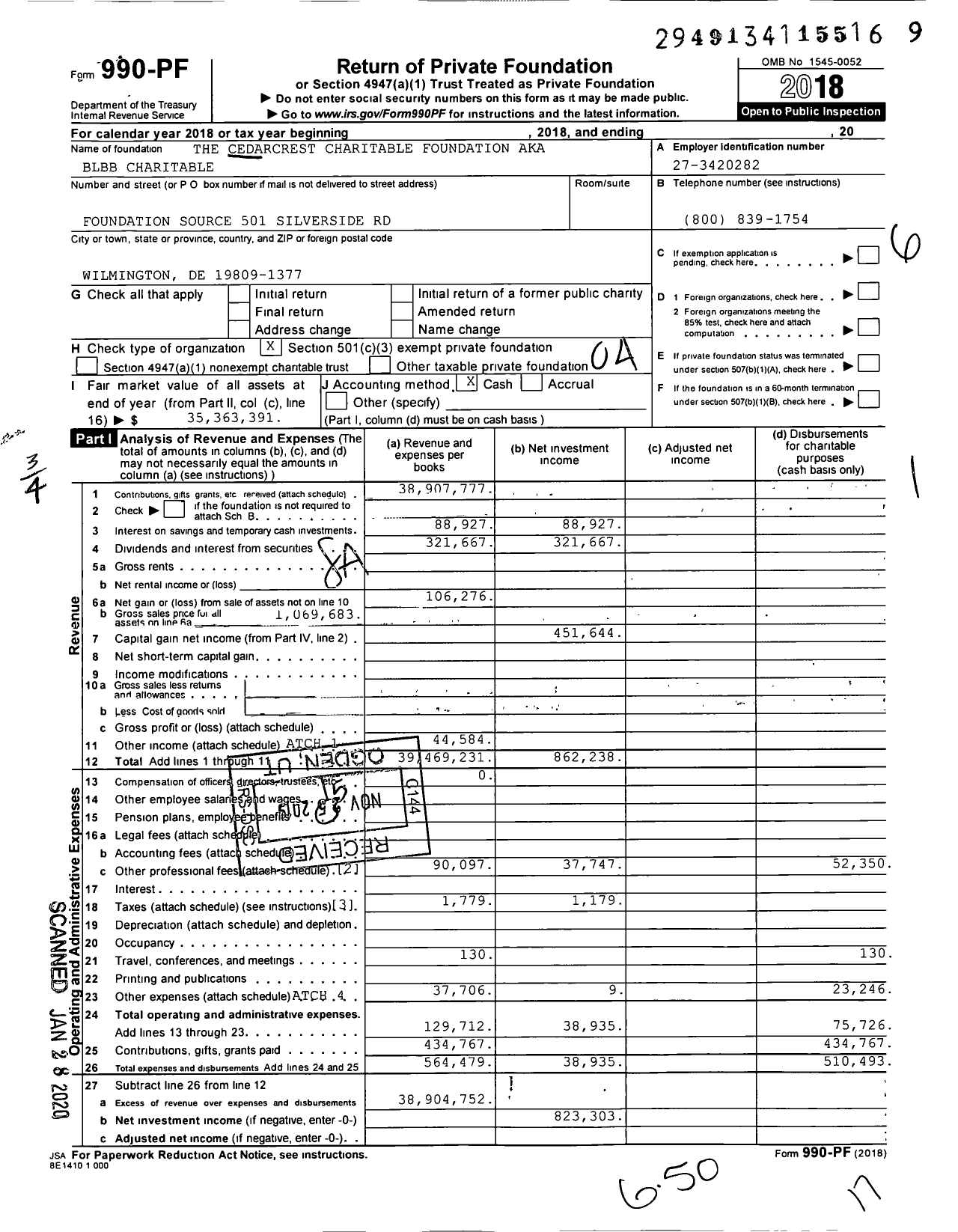 Image of first page of 2018 Form 990PF for Blbb charitable
